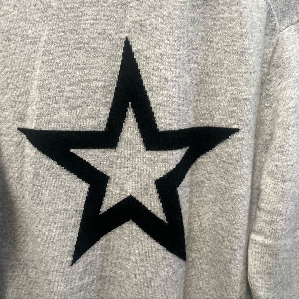 27 Miles 100% Cashmere Gray Sweater Cardigan Black Star Collegiate Preppy Small - Picture 6 of 6